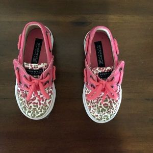Sperry Girls Boat Shoes, pink and Gold Leopard